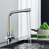 Robinet de cuisine 3 voies avec filtre à eau, double poignée, jet latéral, nickel brossé, laiton, certifié CUPC CE, vente en gros, distributeurs bienvenus