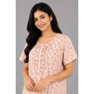 Evolove X Venus Women's Premium Soft Rayon <b>Long</b> Nightgown Breathable Printed Maxi <b>Nighty</b> Half Sleeve Sleepwear 3XL - Product Image 1