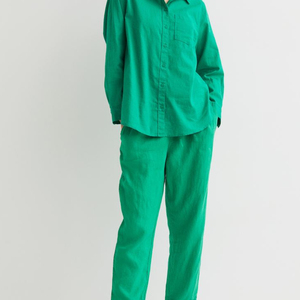 2025 coton lin pantalon pour printemps été taille élastique Harem cheville longueur pantalon avec plat avant Style solide crayon pantalon - Product Image 4