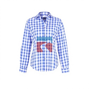 Chemisier vintage pour femme, motif écossais, en coton doux, 100% coton, col rabattu, manches courtes, teint uni - Product Image 1