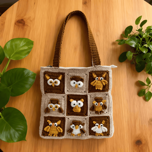 Bolso de Mano Tejido a Crochet de Algodón, Diseño Geométrico, Estilo Bohemio, Gran Capacidad, Cierre de Cremallera, Dos Asas, Térmico, Novedoso - Product Image 2