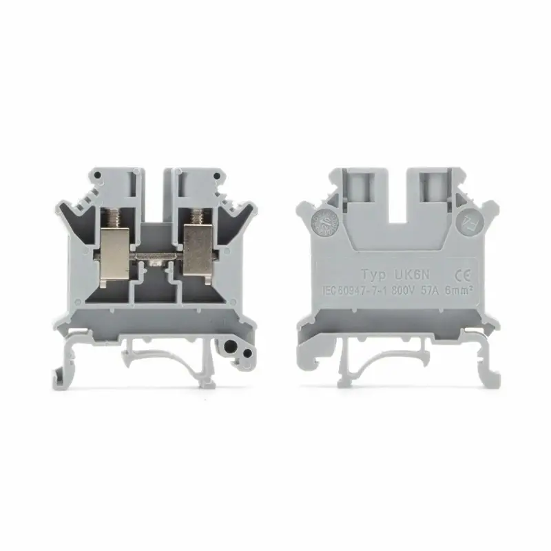 Konektor Listrik Din Rail Uk-6n Menghubungkan Terminal Block 57a 800V 0.2-6 Rentang Kawat Sekering Terminal Block Connector