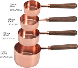 Juego de tazas medidoras ecológicas de acero inoxidable, manijas de madera de nogal negro, 4 cucharas de oro rosa, diseño elegante de madera de Metal para hornear - Product Image 3