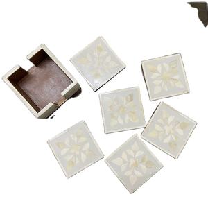 Posavasos de taza de té con incrustaciones de hueso blanco cuadrado de estilo clásico personalizado con soporte para Bar y decoración del hogar - Product Image 1