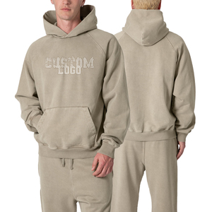 2026 invierno lavado ácido personalizado cómodo hombres Joggers conjuntos ácido lavado Logo con capucha entrenamiento ropa deportiva patrón sólido chándal - Product Image 3