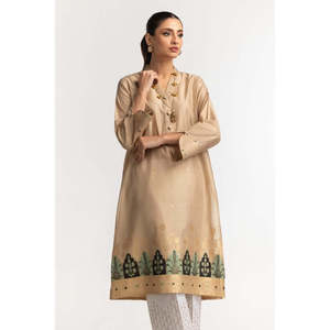 Camisa Bordada de Jacquard Khadi Teñida en Dorado para Mujer, Decoración Elegante con Bordado - Product Image 2