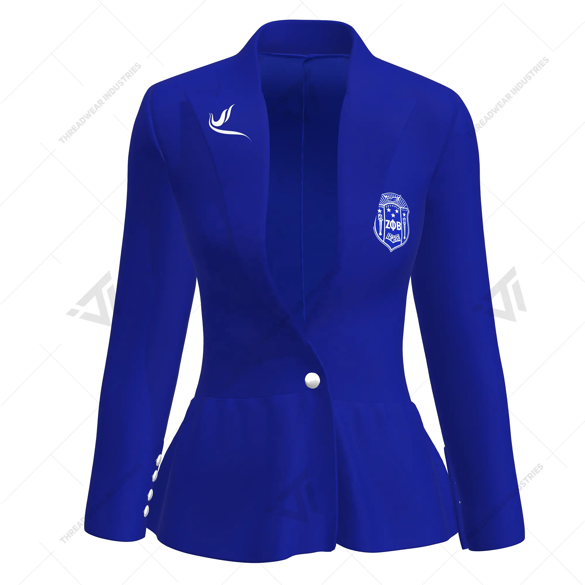 Custom Wholesale Zeta Phi Beta Sorority Embroidered Cotton Glamorous Royal Blue Peplum Blazer Coat