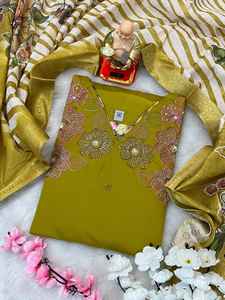 La mayoría de las tendencias de alta demanda de alta calidad, muselina pura pesada y viscosa, pantalón Kurti y Dupatta con trabajo manual, moda de mujer - Product Image 5