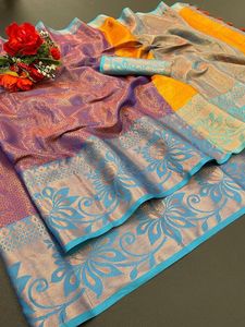 Minakari Work-Blusa de seda de cobre puro, color dorado, liso y suave - Product Image 3