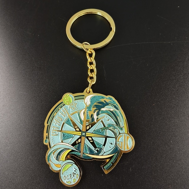 Custom Soft Enamel Vintage Zinc Alloy Metal Keychain UV Printing Glitter Finish Personalized Logo for Promotion Gifts-Wholesale