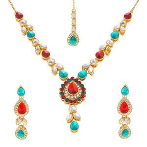 Kriaa Kundan Gold Plated <b>Fine</b> <b>Jewelry</b> <b>Set</b> Includes Maang Tikka-1106202A Necklace <b>Set</b> - Product Image 1