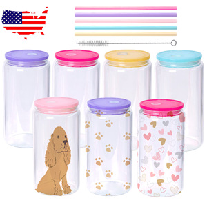USA Ship Gobelet à boisson givré et transparent Tasse à bière givrée Sublimation Verre vierge avec couvercles en bambou Boîte en verre de 16oz - Product Image 5