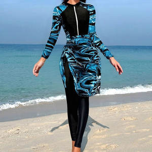 Maillot <span class=keywords><strong>de</strong></span> <span class=keywords><strong>bain</strong></span> islamique couvrant, maillot <span class=keywords><strong>de</strong></span> <span class=keywords><strong>bain</strong></span> modeste avec jupe amovible et fermeture éclair sur le devant, design <span class=keywords><strong>chic</strong></span> imprimé, burkini pour femmes musulmanes - Product Image 3
