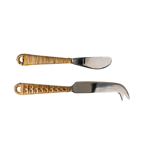 Juego de cuchillos de queso de acero inoxidable personalizado con mango de ratán para restaurante y cocina más vendidos - Product Image 1