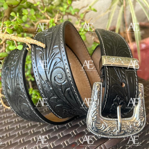 Cinturón con hebilla de cuero genuino Unisex, tallado a mano occidental, personalizado, perfecto, alta calidad - Product Image 1