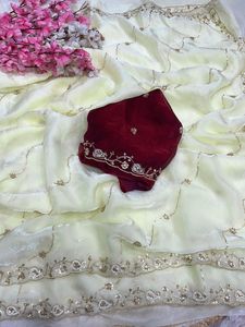 Sari de Seda Satinado Clásico de Boutique India para Fiesta Nupcial con Blusa Exclusiva, Ropa Étnica Más Vendida para Bodas y Festivales Indios - Product Image 5