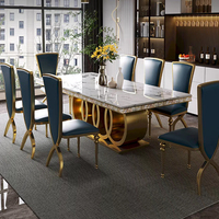 Table à manger rectangulaire moderne en acier inoxydable avec cadre en métal doré, 6 places, pour la maison, le restaurant, les banquets