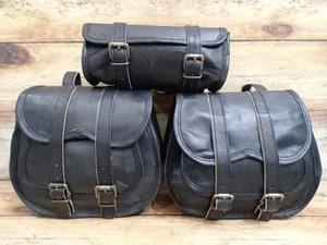 Ensemble de sacoches de sport en cuir véritable noir unisexe de style vintage, 3 pièces, pour moto, outil de voyage, pour les voyageurs - Product Image 2