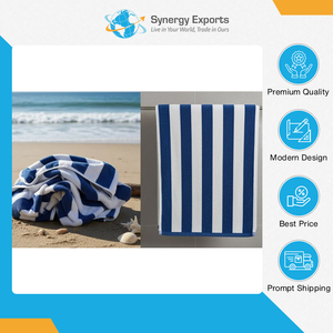 Última Llegada de Stock, Calidad Inigualable, Toalla de Baño de Polialgodón a Rayas Azules/Blancas con Acabado de Velour a Precio de Mercado Mayorista - Product Image 3