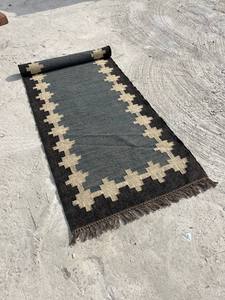 Alfombra de Lana y Yute Kilim, Color Personalizable, Hecha a Mano, Patrón Geométrico, Lavable, Pelo Mediano, Artesanía Kuldeep, Decoración del Hogar - Product Image 3