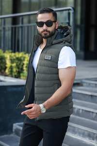 Chaleco Acolchado Informal de Lana para Hombre, Talla Grande, Cortavientos, Elegante, con Relleno de Micro Gel, Cuello en V, Cierre de Cremallera Corto para Invierno - Product Image 3