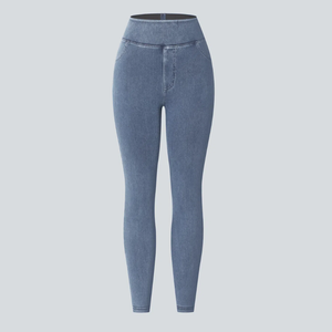 กางเกงยีนส์ผู้หญิงทรงคลาสสิก เอวสูง สีกลาง ซักง่าย มีกระเป๋า เนื้อผ้านุ่ม ยืดหยุ่น กระชับ ระบายอากาศได้ดี ทอจากผ้าเดนิมอย่างยั่งยืน น้ำหนักเบา เหมาะสำหรับใส่เป็นทางการ - Product Image 1