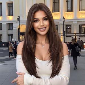 (US Only) DWY 24 Inch Long Straight Natural <b>Brown</b> <b>Wig</b> with Transparent Lace 13*6 Free Part - Product Image 1
