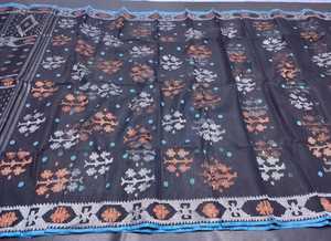 Exclusivo Deshi Dhakai Jamdani Sharee Calidad de exportación para mujeres TELA JAMDANI Azul ROJO VERDE Dorado de Bangladesh - Product Image 5