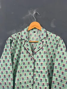 Conjunto de pijamas bohemios de algodón natural 100% de 3 piezas de estilo de vida diario, vestido de noche, camiseta y pantalones cortos de pijama para el verano - Product Image 2