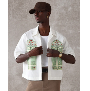 VARLDENS 100% Poliéster de alta calidad al por mayor Camisa Antiarrugas Streetwear Vidriera Estampado artístico Cierre de cremallera - Product Image 1