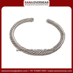 Brazalete de plata y cobre trenzado clásico simple liso abierto brazalete pulsera nueva llegada brazalete ajustable - Product Image 3