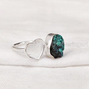 Joyería de piedra en bruto, anillo de mujer, turquesa Natural piedra preciosa, piedra natal de diciembre, anillo ajustable con corazón, anillo de Plata de Ley 925 - Product Image 1