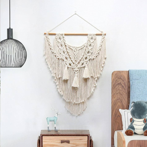 Attrape-rêves floral bleu. Tenture murale en macramé à pompon unique. Ludique Boho Kids Room Decorat prix de gros et pas cher - Product Image 4