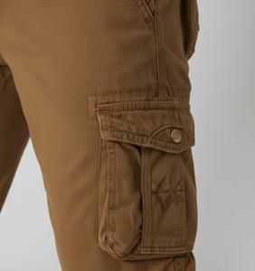 Pantalones Cortos Cargo Casuales Marrones para Hombre |   Ropa de Verano de Algodón Twill de Corte Holgado con Múltiples Bolsillos - Product Image 4