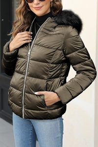 Vente en gros à bas prix Nouveau style de veste d'hiver pour femmes avec col en fausse fourrure-Manteau chaud et coupe-vent - Product Image 3