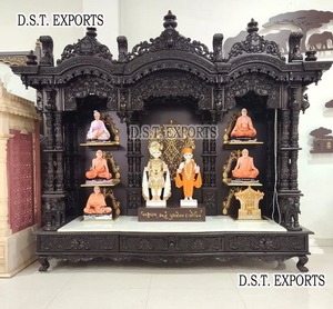 Temple en bois sculpté de designer avec motifs croix gammées et Om Mandir en bois de luxe avec motifs Om et croix gammée Temple hindou traditionnel - Product Image 4