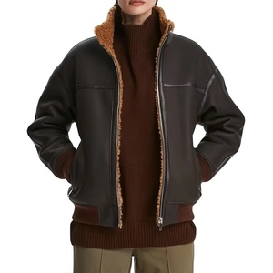 Customizable Women's Winter <b>Quilted</b> Sherpa Fur Collar Leather Jacket Knitted Viscose Embossed Logo Low MOQs OEM ODM Wholesale - Product Image 1