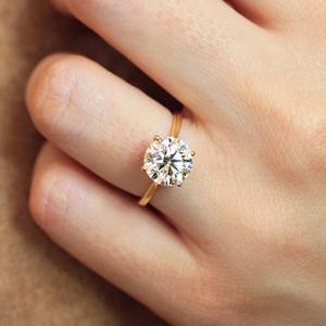 9mm Cut Diamond Engagement <b>Ring</b> | Solitaire Plain Band | 18K Gold Plated Sterling Silver Minimalist Bridal Wedding Fine Jewelry - Product Image 3