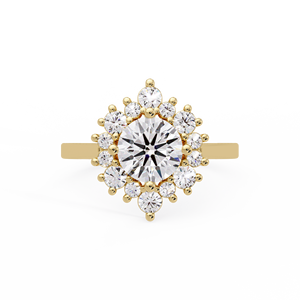 Bagues de fiançailles rondes en or jaune 14K 18K avec diamants de laboratoire certifiés IGI, bagues de mariage en grappe, bijoux en gros - Product Image 4