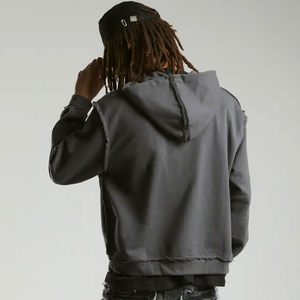 Sudadera con capucha vintage para hombre, 100% algodón, estilo oversize, con cremallera, estampado puff, color gris oscuro - Product Image 4