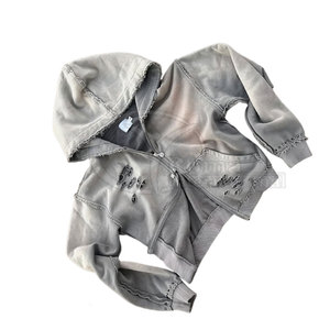 เสื้อฮู้ดดี้สตรีทแวร์แบบหนาสำหรับผู้ชาย สไตล์วินเทจฟอกสีแบบทำสีซีดจาง - Product Image 5