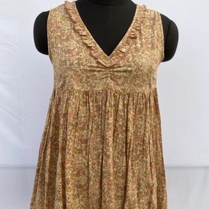 เดรสยาวคอตตอนสำหรับผู้หญิงเดรสลำลองอัดพลีทเอวทรงสวิงรัดรูปพิมพ์ลายโรงงานผลิตตามสั่ง - Product Image 1