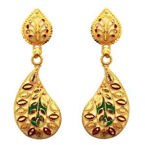 Pendientes colgantes Meenakari chapados en oro de 14 quilates Kriaa, diseño de aro de oro rosa a la moda con perla de diamante de concha para compromiso - Product Image 1