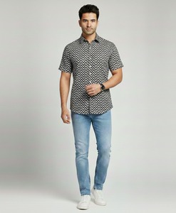 Camisa Informal para Hombre, Estampado a Rayas de Color Negro, Estilo Batik Hecho a Mano, 100% Algodón, Tejido Ecológico, Transpirable, Disponible - Product Image 6