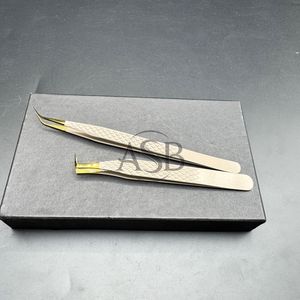 Pince à cils personnalisée 90 degrés mince en acier inoxydable or nu pince à cils d'isolation incurvée pointue - Product Image 1