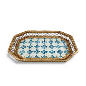 Bohemian Style Mother Pearl Inlay Rattan <b>Tray</b> Handmade Edge Flexible Design for Serving Food Table Display Home Decoration - Product Image 2