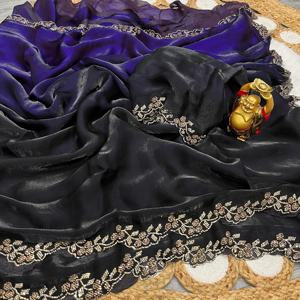 Hermoso Sari de seda espacial sombreado de diseñador con blusa elegante de diseñador, Sari de ropa de boda india y Sari de ropa de fiesta - Product Image 1