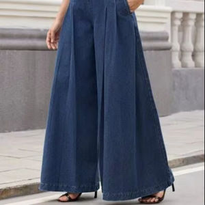 Pantalones y pantalones de mujer de alta calidad Piernas anchas Palazzo Blue Denim Slim Fit Vintage Casual Moda Ventas completas - Product Image 5