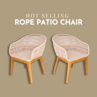 Chaise de salle à manger moderne en rotin avec pieds en teck et assise rembourrée pour hôtel, restaurant, patio, ferme et villa, utilisation en extérieur