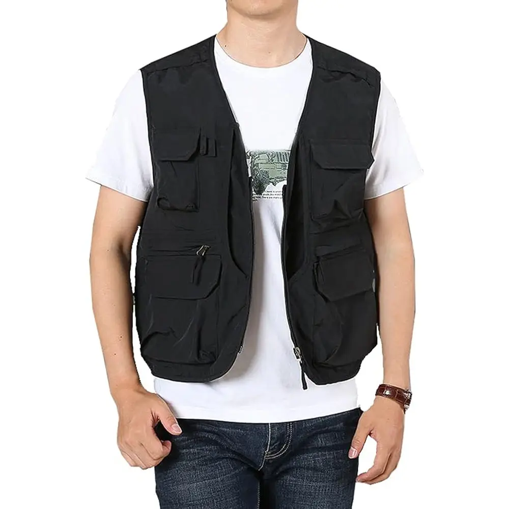 Ultimo uomo Design OEM più tasche nero senza maniche gilet di carico Utility per la vendita da uomo traspirante lavoro indossare gilet in rete